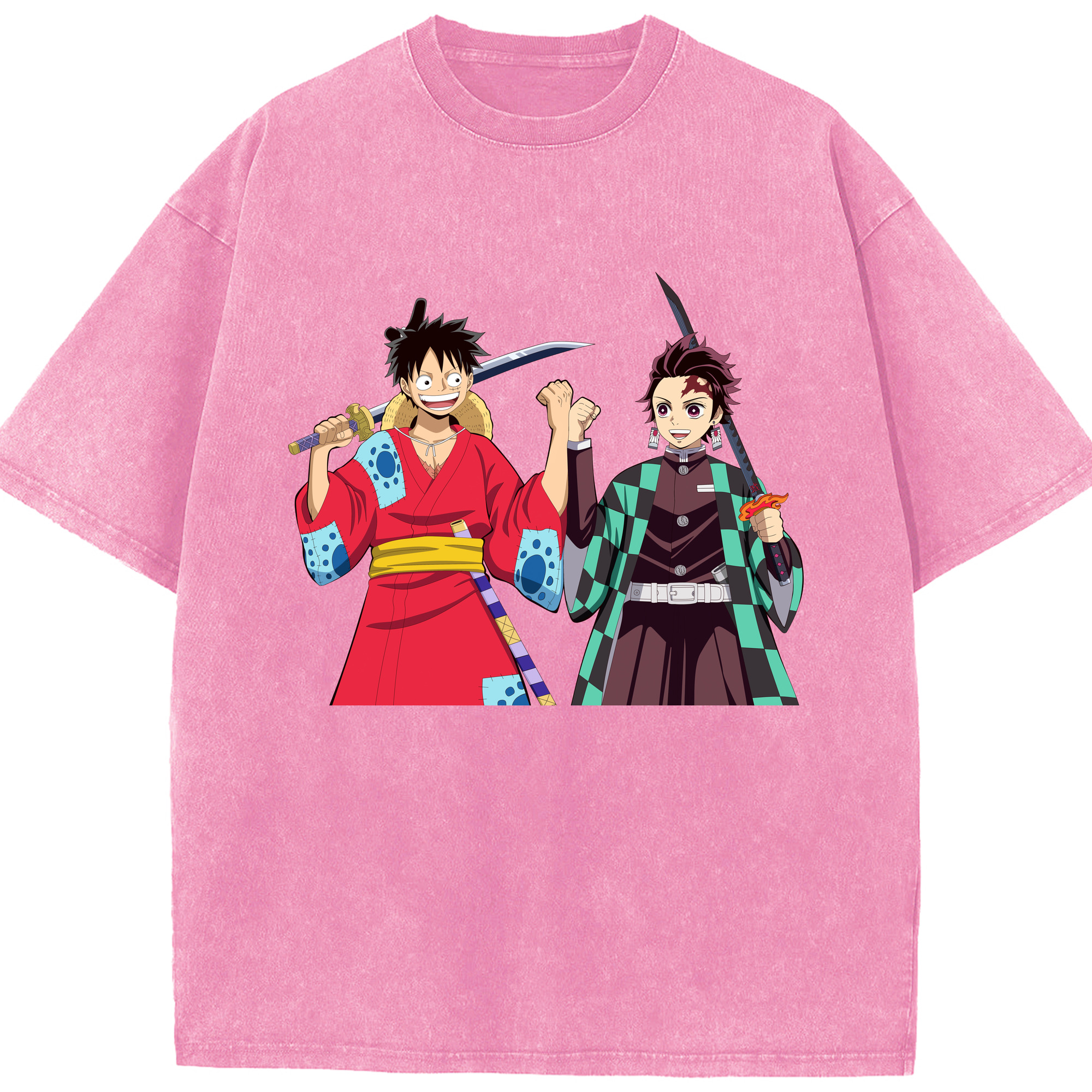 （画像用） 鬼滅の刃 竈門 炭治郎／かまど たんじろう Kamado Tanjirou 綿100% ヴィンテージ風 半袖Tシャツ（フロントプリント）